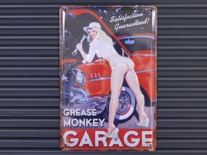 送料\185【GREASE MONKEY GARAGE】※《エンボスメタルサイン》　アメリカン雑貨　エンボス看板　ブリキ看板　セクシー美女　65