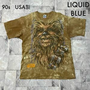 90s USA製 LIQUID BLUE リキッドブルー STARWARS スターウォーズ ムービーTEE T-shirt Tシャツ半袖 チューバッカ タイダイ 玉SS1695