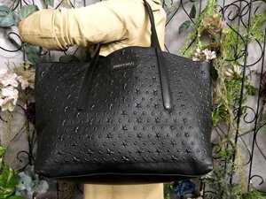 ●超美品●JIMMY CHOO ジミーチュウ●ソフィア●スターエンボス●カーフ レザー 本革●トート バッグ●黒●SV金具●A4 収納 書類●Js51415