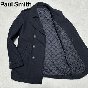 美品 Paul Smith【極上カシミヤ】ポールスミス ナポレオン ピーコート Pコート 中綿キルティング ジャケット メタルボタン 黒 ブラック M