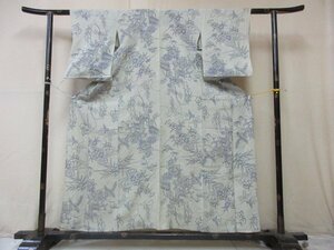 1円 良品 正絹 着物 小紋 紗 夏物 和装 和服 アンティーク 大正ロマン 秋草 芝垣 高級 単衣 身丈150cm 裄61cm【夢職】★★★