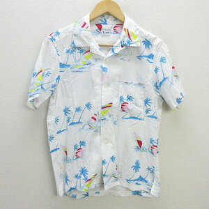 H■リー/LEE LS7429 BOX FIT HAWAIIAN SHIRTS ハワイアンオープンカラーシャツ アロハシャツ【M】白/MENS■107【中古】