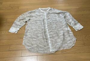 中古 BEAMS スタンドカラーシャツ 長袖 ホワイト ベージュ ビームス カットソー ガーゼ レディース