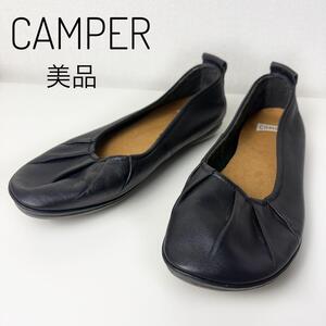 【美品】CAMPER Right Nina フラットパンプス　37 レザー　黒 レザーシューズ　レザーパンプス 美品　極美品 バレエシューズ　ロゴ