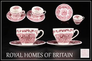 【吉】CJ295 西洋陶磁 十九世紀 イギリス 【ROYAL HOMES OF BRITAIN】 赤絵山水紋 カップ＆ソーサー 2組 4点セット／ 美品！