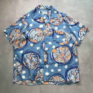 JOHNBULL 90s 総柄 開襟シャツ 半袖 アロハシャツ 水色 M