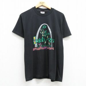 L/古着 ヘインズ 半袖 ビンテージ Tシャツ メンズ 00s セントルイス アイリッシュ クルーネック 黒 ブラック 23jul07 中古