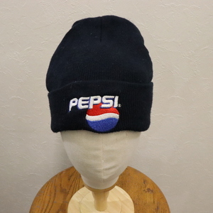 CAP670 90sビンテージ Thinsulate ニットキャップ■1990年代製 ネイビー 紺 PEPSI 刺しゅう ニット帽 hat ハット 帽子 古着 古着卸 激安