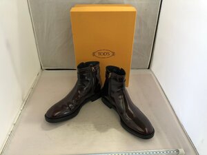 【TOD，S】トッズ　レディスショートブーツ　ボルドーブラウン　レザー　38　1/2（約24～24.5cm相当）　SY02-GTN