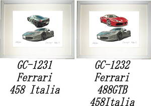 GC-1231 Ferrari 458 Italia・GC-1232 488 GTB/458 限定版画300部 直筆サイン有 額装済●作家 平右ヱ門 希望ナンバーをお選び下さい。