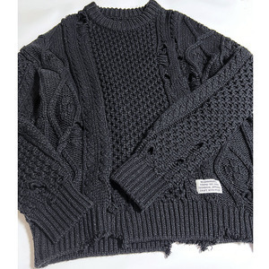 NEIGHBORHOOD PATCHWORK SAVAGE SWEATER sizeM 232FUNH-KNM01 ネイバーフッドパッチワークサベージニットセーターダメージ