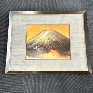 【80】1円～ 額装 富士山 日の入り 十九刻 金属工芸 壁掛け インテリアに 長期保管品 現状品