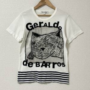 AD2007 コムコム COMME des GARCONS 裾 ボーダー 猫 イラスト Tシャツ 白 コムデギャルソン CAT 半袖 カットソー Tee archive 3120545