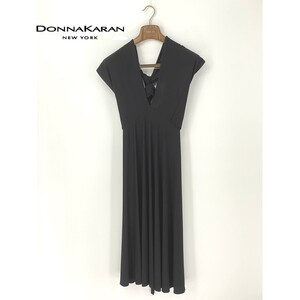 A9713/極美品 春夏 DONNA KARAN ダナキャラン ジャージー ホルターネック リボンタイ ロング ミモレ丈 ワンピース FREE 黒 USA レディース