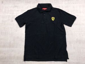 フェラーリ Ferrari エンブレム ロゴ ラグジュアリー モータースポーツ 鹿の子 半袖ポロシャツ 子供服 キッズ 刺繍 11-12 黒