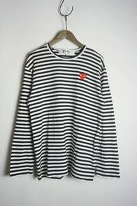 定番 美品 PLAY COMME des GARCONS プレイ コム デ ギャルソン ハート ワッペン ボーダー 長袖 Tシャツ AZ-T164 AD2023 黒白XL本物1120O★1