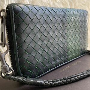 【激レア 良品】BOTTEGA VENETA ボッテガヴェネタ 長財布 ロングウォレット チェーン付き イントレチャート ラウンドファスナー バイカラー