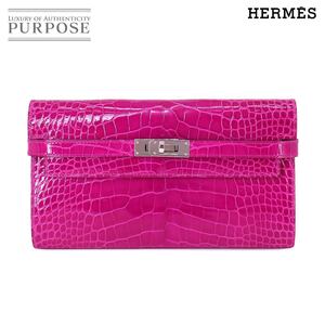 未使用 展示品 エルメス HERMES クロコダイル ケリー ウォレット 二つ折り 長財布 アリゲーター ローズシェヘラザード □R刻印 90261643