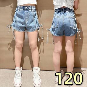 キッズデニムショートパンツ　ボトムス　韓国風子供服　リボン　女の子夏物　120