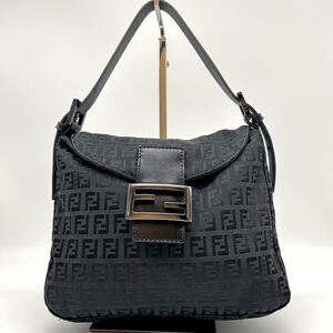 【極美品】 FENDI フェンディ マンマバケット トートバッグ ハンド FF金具 ズッキーノ ズッカ 肩掛け キャンバス レザー ワンショルダー 黒