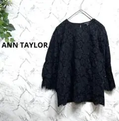 ANN TAYLOR アンテイラー 透かしレースプルオーバー XSP 黒