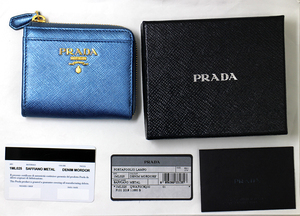 【PRADA】プラダ コインケース 小銭入れ L字ファスナー　サフィアーノメタル　1ML025　ミニウォレット コンパクト　20230823