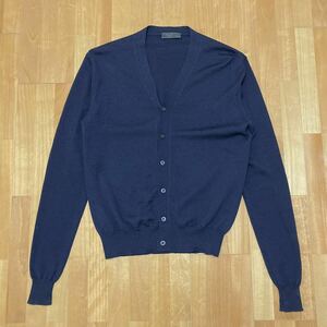 お買得 PRADA NAVY Color Wool Cardigan プラダ ネイビー カラー ウール カーディガン 長袖 ニット セーター トップス SIZE 44