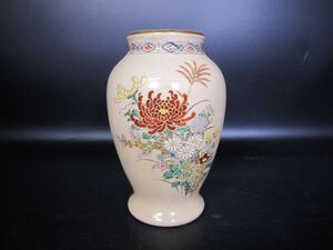 薩摩焼 慶田 金欄手 色絵金彩花文花瓶 花器 高さ19cm 花押 骨董 古美術品