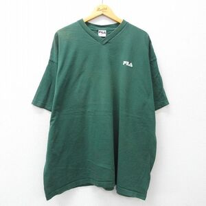 XL/古着 フィラ FILA 半袖 ビンテージ Tシャツ メンズ 90s ワンポイントロゴ 大きいサイズ コットン Vネック 緑 グリーン 24feb29 中古