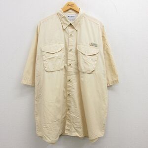 XL/古着 コロンビア COLUMBIA 半袖 フィッシング シャツ メンズ 00s PFG 大きいサイズ ロング丈 コットン 薄ベージュ系 カーキ 内側メ