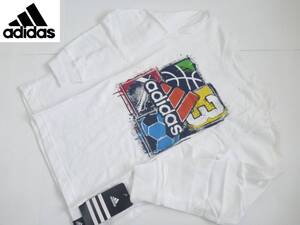 新品 adidas アディダス★綿100 白×カラフルプリント　長袖　Tシャツ　5…110相当