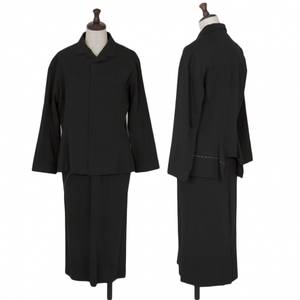 ヨウジヤマモト ファムYohji Yamamoto FEMME ウールギャバステッチデザインセットアップ 黒2・1