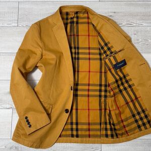 極美品！稀少一点物 BURBERRY 製品染め加工 テーラードジャケット ノバチェック Lサイズ イエロー 刻印ボタン サイドベンツ バーバリー