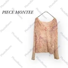 PIECE MONTEE ブラウス　トップス　Vネック　花柄×レッド　透け感