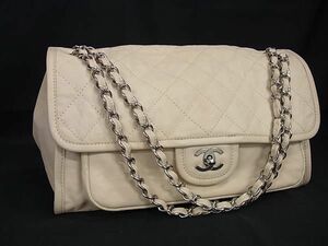 1円 ■美品■ CHANEL シャネル ココマーク マトラッセ レザー Wフラップ チェーン ハンドバッグ ショルダー 肩掛け アイボリー系 BL4275