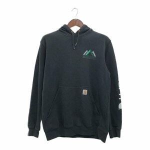 SALE/// Carhartt カーハート 企業ロゴ スウェット パーカー 袖プリント ブラック (メンズ M) Q0165