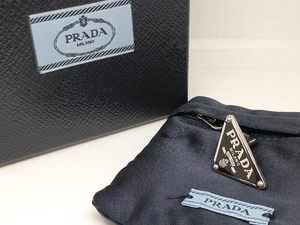 PRADA プラダ SMALTO JEWELS 2DS トライアングル ロゴ 片耳 イヤリング バネ式 シルバー925 ブラック 店舗受取可