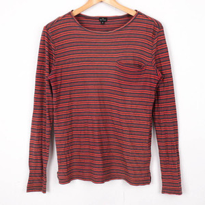 ポールスミス Tシャツ 長袖 カットソー ボーダー ラウンドネック ウール混 トップス 日本製 レディース Sサイズ レッド Paul Smith