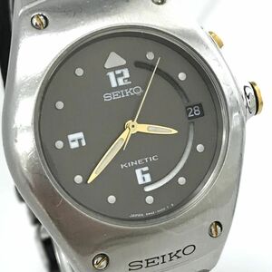 SEIKO セイコー 腕時計 5M42-0E30 キネティック 自動巻発電クオーツ アナログ ラウンド シルバー ウォッチ シンプル ビジネス 動作確認済み