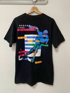 ★超稀少 長野 オリンピック 1998 MADE IN USA Tシャツ ヴィンテージ 本物 黒 ブラック M L 袖シングル IBM バンT パリ BerBerJin 購入★