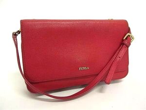 1円 FURLA フルラ リーヴァ レザー ショルダーウォレット ミニバッグ 長財布 レディース レッド系 FB8654