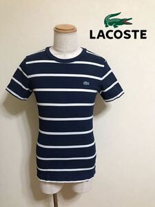 LACOSTE ラコステ ボーダー インディゴ 鹿の子 Tシャツ トップス サイズ2 半袖 TH309E ネイビー ホワイト