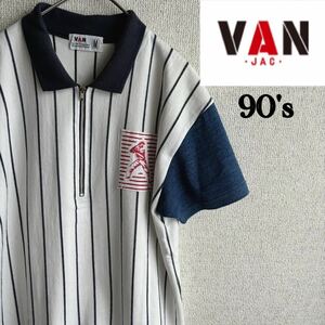 90s VAN JAC ハーフジップ　ポロシャツ　Tシャツ　古着　Mサイズ　90