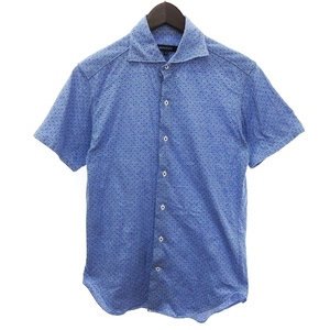 アバハウス ABAHOUSE シャツ 半袖 ドット 水玉 レギュラーカラー コットン 青 ブルー 1 メンズ