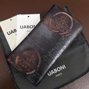 特注限定品 EU製＆定価17万◆UABONI*ユアボニ*幻のパティーヌ*二つ折り長財布*EU製◆カリグラフィー 牛革 手染 ハンドメイド 紳士 メンズ