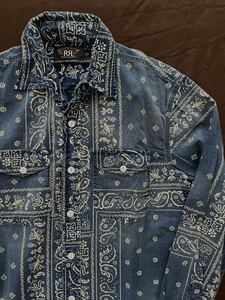 【傑作】極美品 RRL BANDANNA INDIGO WORK SHIRTS ダブルアールエル インディゴ バンダナ ペイズリー 総柄 抜染 本藍染め シャツ S