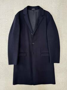 美品◆ジルサンダー◆ウール◆ジャージー◆シングル◆コート ネイビー 44 Jil Sander ニット 無地 チェスターコート イタリア製 メンズ