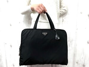 極美品 PRADA プラダ テスート トートバッグ ハンドバッグ バッグ ナイロン×レザー 黒 A4収納可 メンズ 78358Y