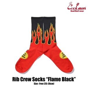 COOKMAN/クックマン　ソックス 　靴下　 Rib Crew Socks『Flame Black』ブラック　フレイム