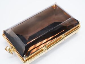 【183】特大！ スモーキークォーツ 煙水晶 帯留め 和装小物 着物 ネックレストップ ペンダントトップ TIA